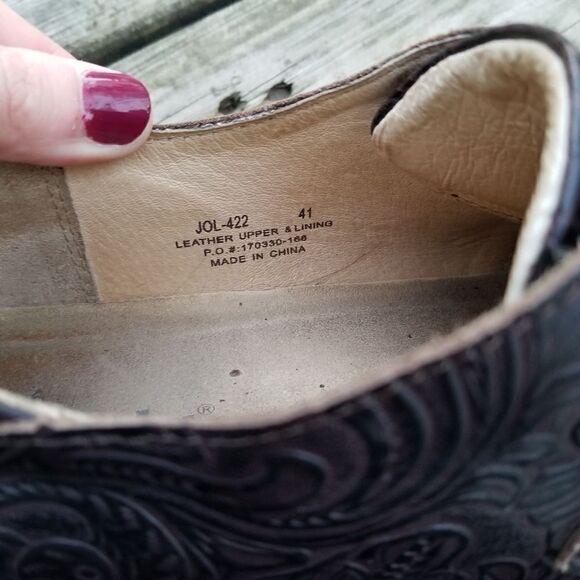 Alegria Joleen Molasses Brown Floral Tooled Professional Shoe Clogs 41 - Picture 7 of 8